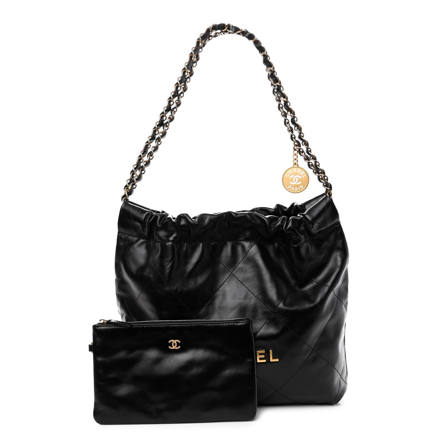 Shiny Calfskin Quilted Small Chanel 22 Black