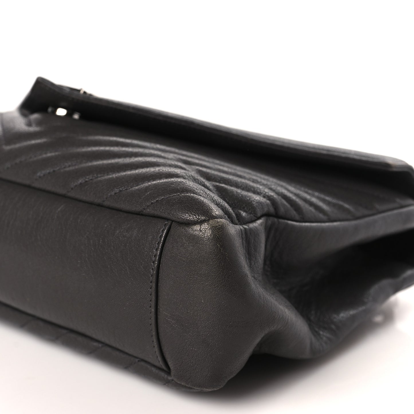 Sheepskin Matelasse Chevron Monogram Large College Satchel Dark Anthracite