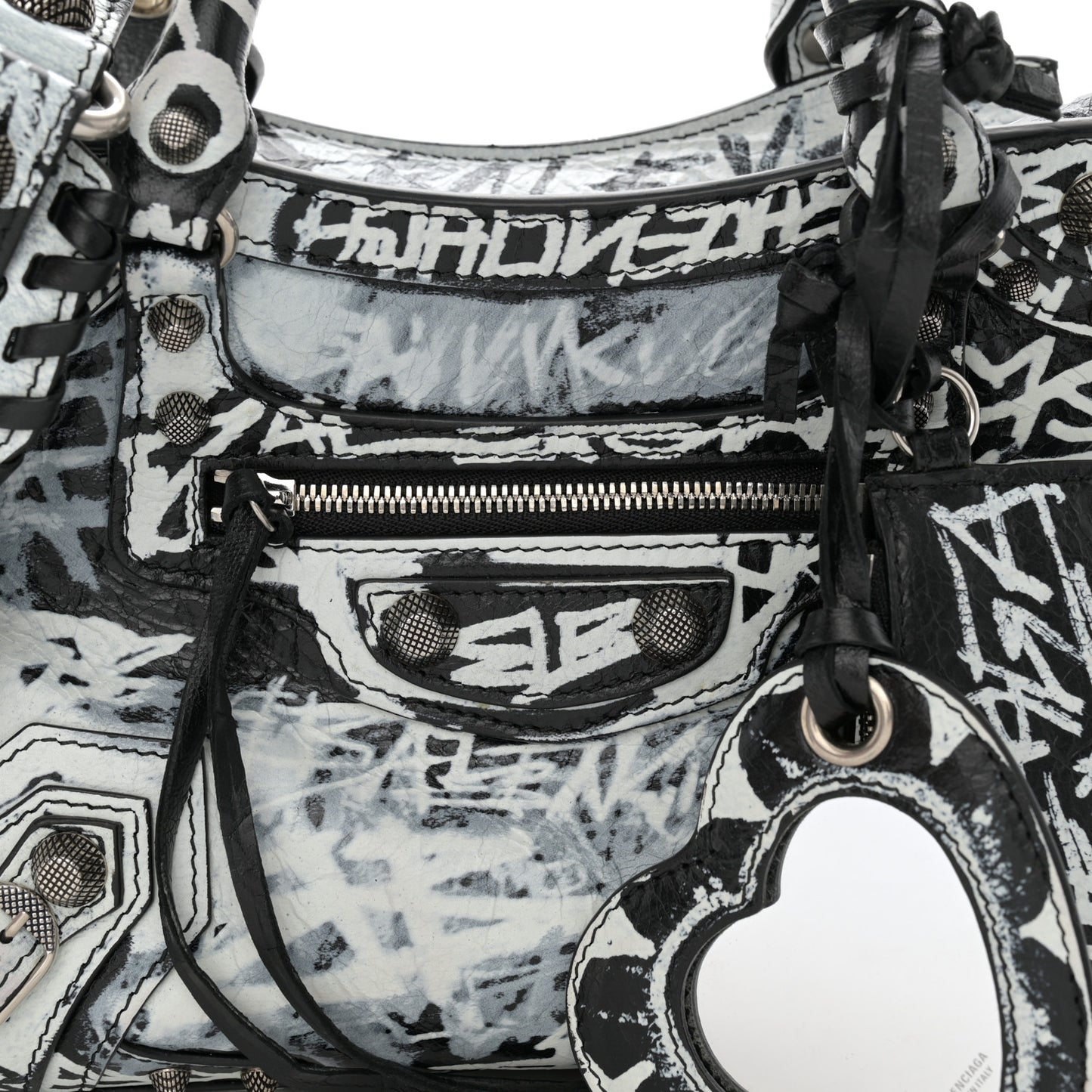 Agneau Arena Graffiti Neo Cagole Handbag XS Black White