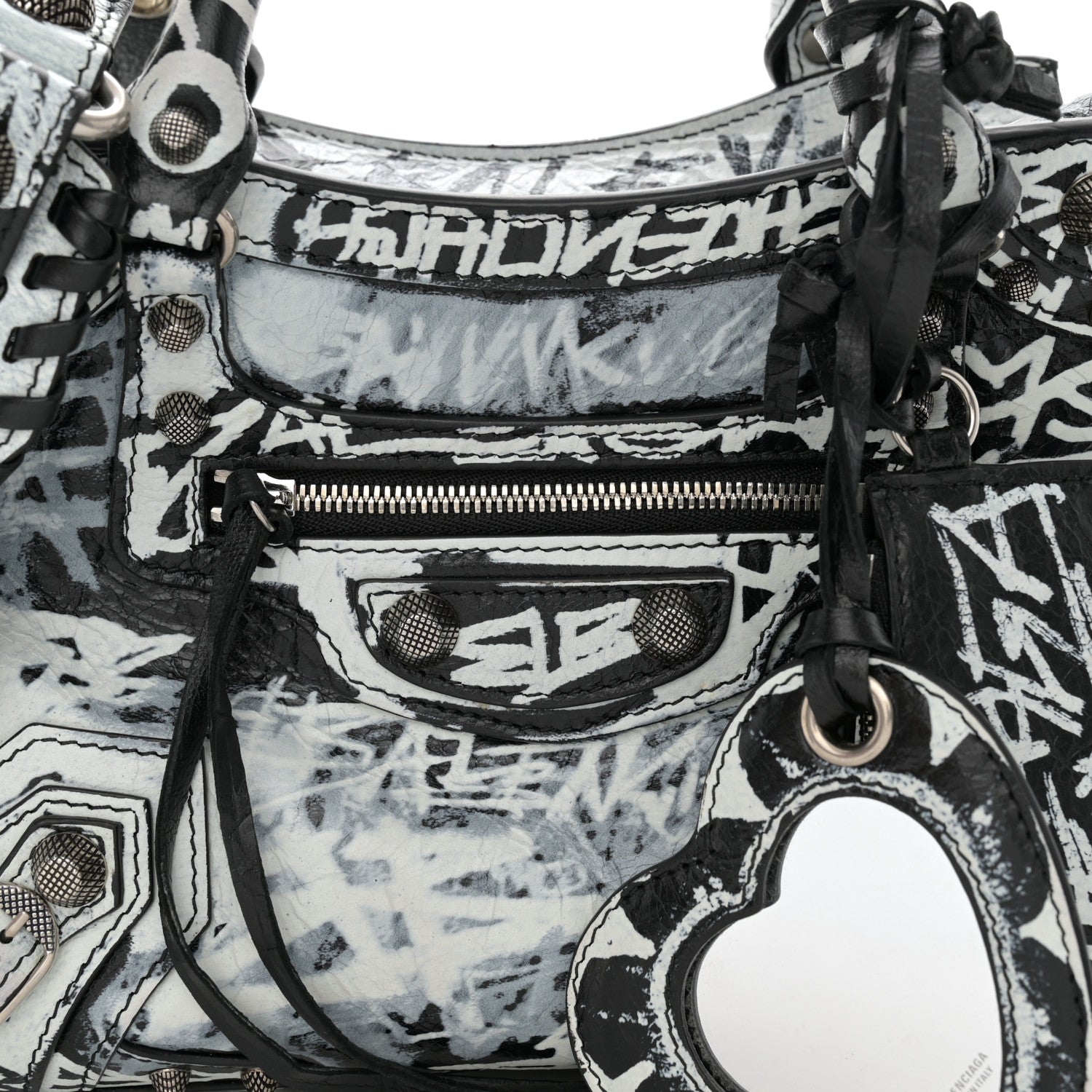 Balenciaga Agneau Arena Graffiti Neo Cagole Handbag XS Black White 8 of 9