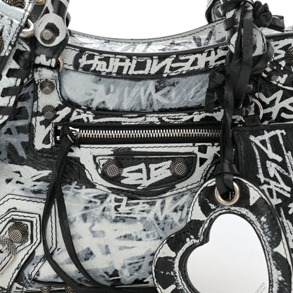 Balenciaga Agneau Arena Graffiti Neo Cagole Handbag XS Black White 8 of 9