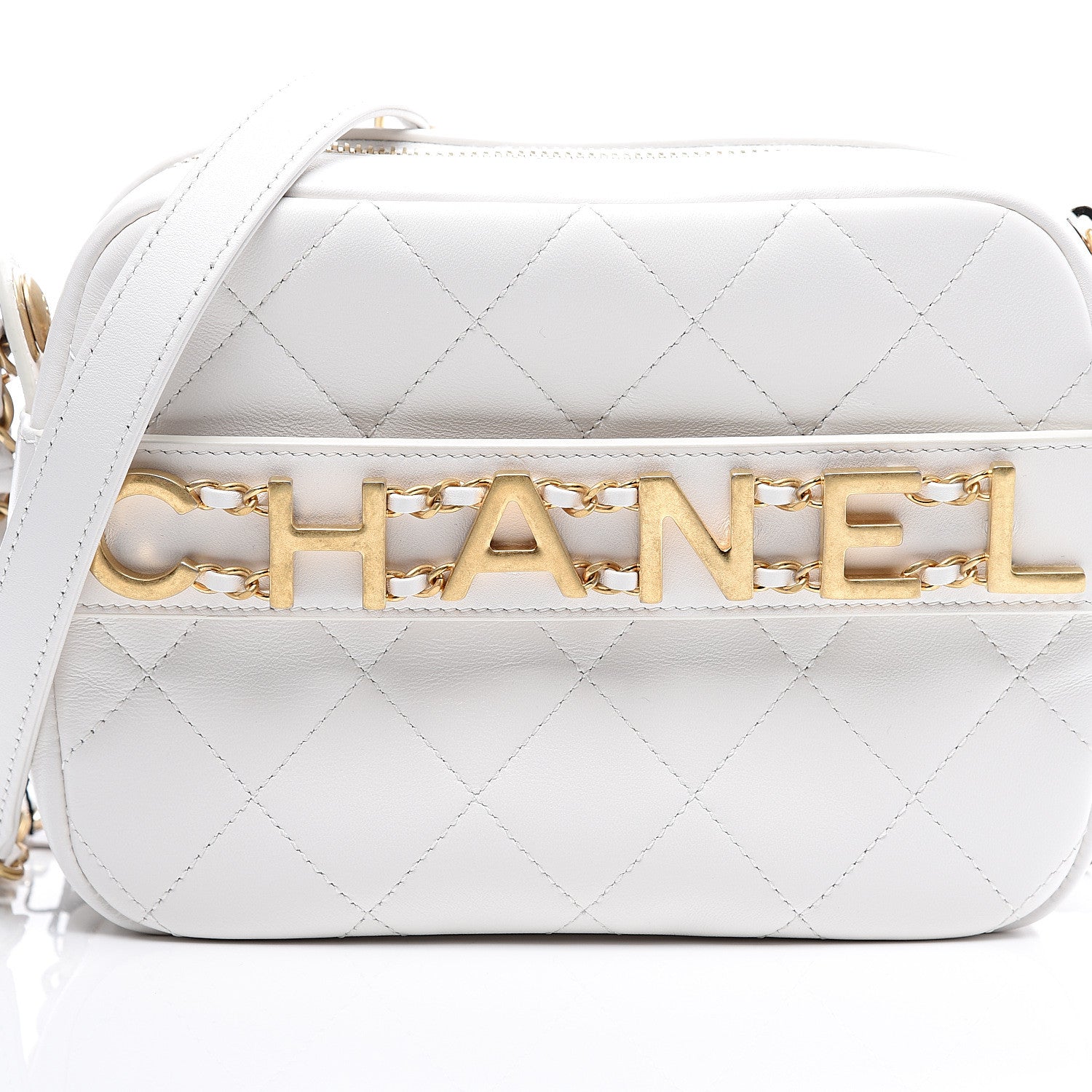Chanel Calfskin Quilted Enchained Camera Case Bag White 9 of 10