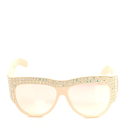 Gucci Acetate Crystal Oversize Hollywood Forever Sunglasses GG0144S Ivory 2 of 9