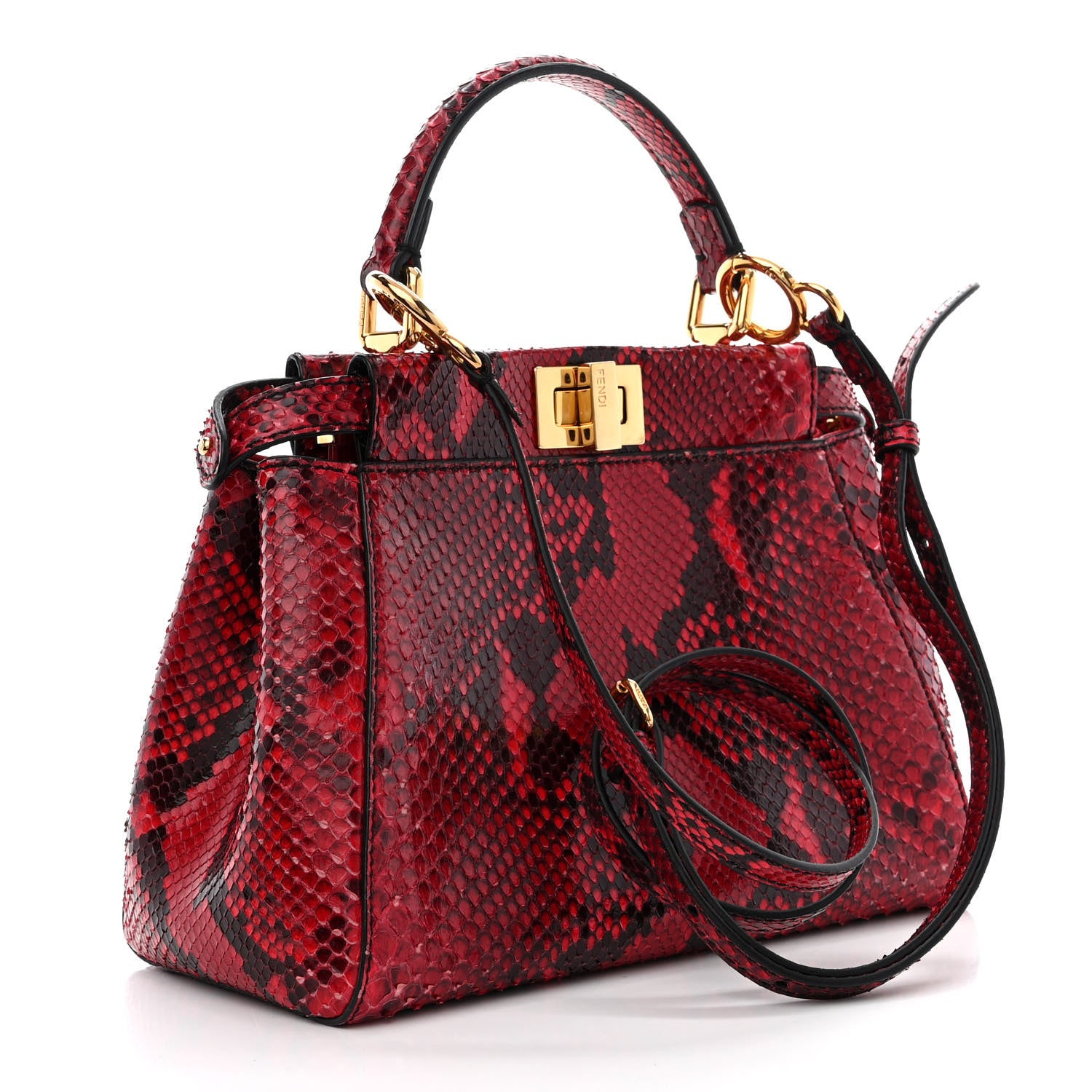 Fendi Snakeskin Shiny Nappa Mini Peekaboo Iconic Satchel 3 of 12