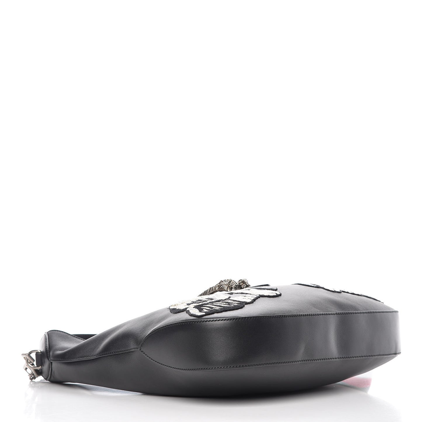 Calfskin Web Dog Embroidered Medium Dionysus Hobo Black