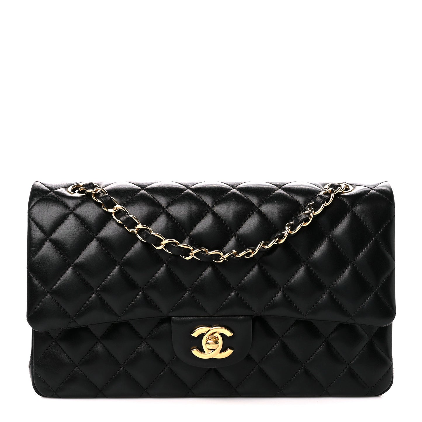 Lambskin Quilted Medium Double Flap Black