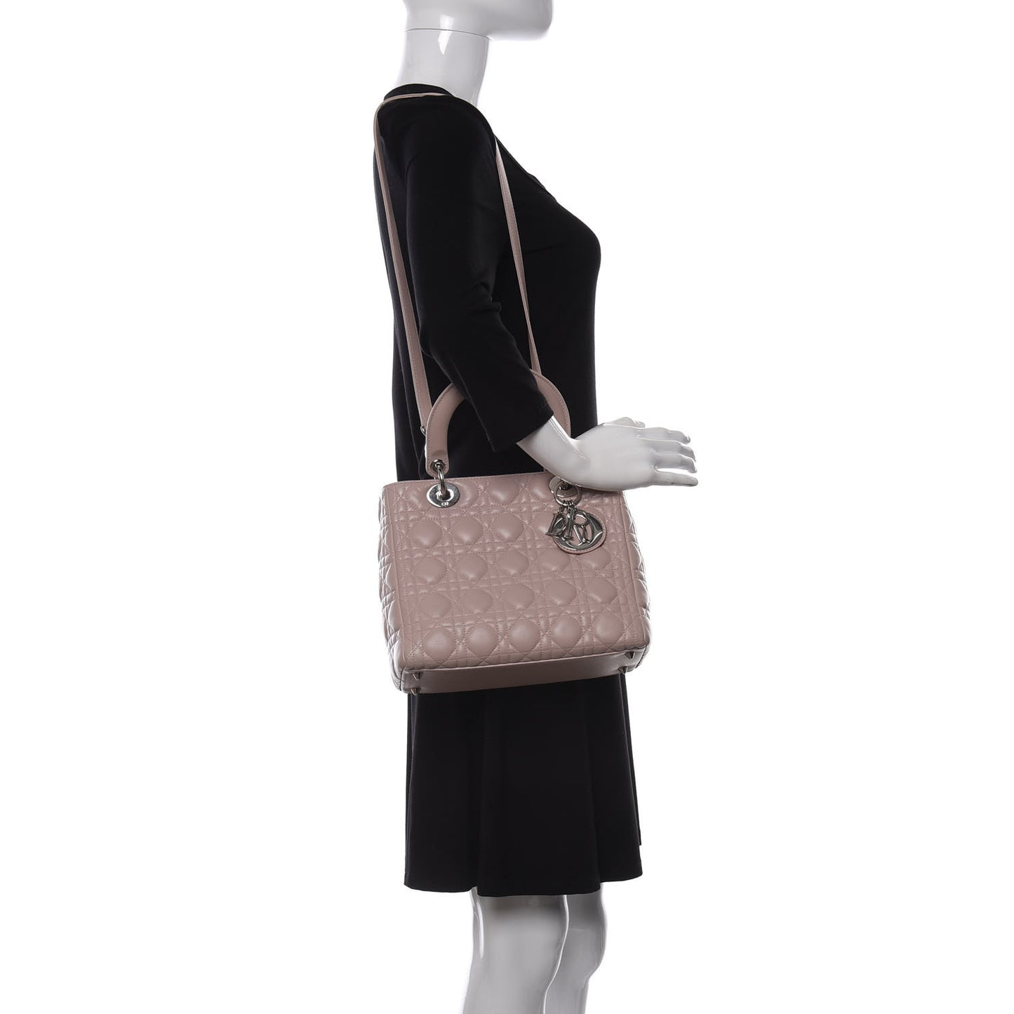 Lambskin Cannage Medium Lady Dior Rose Poudre