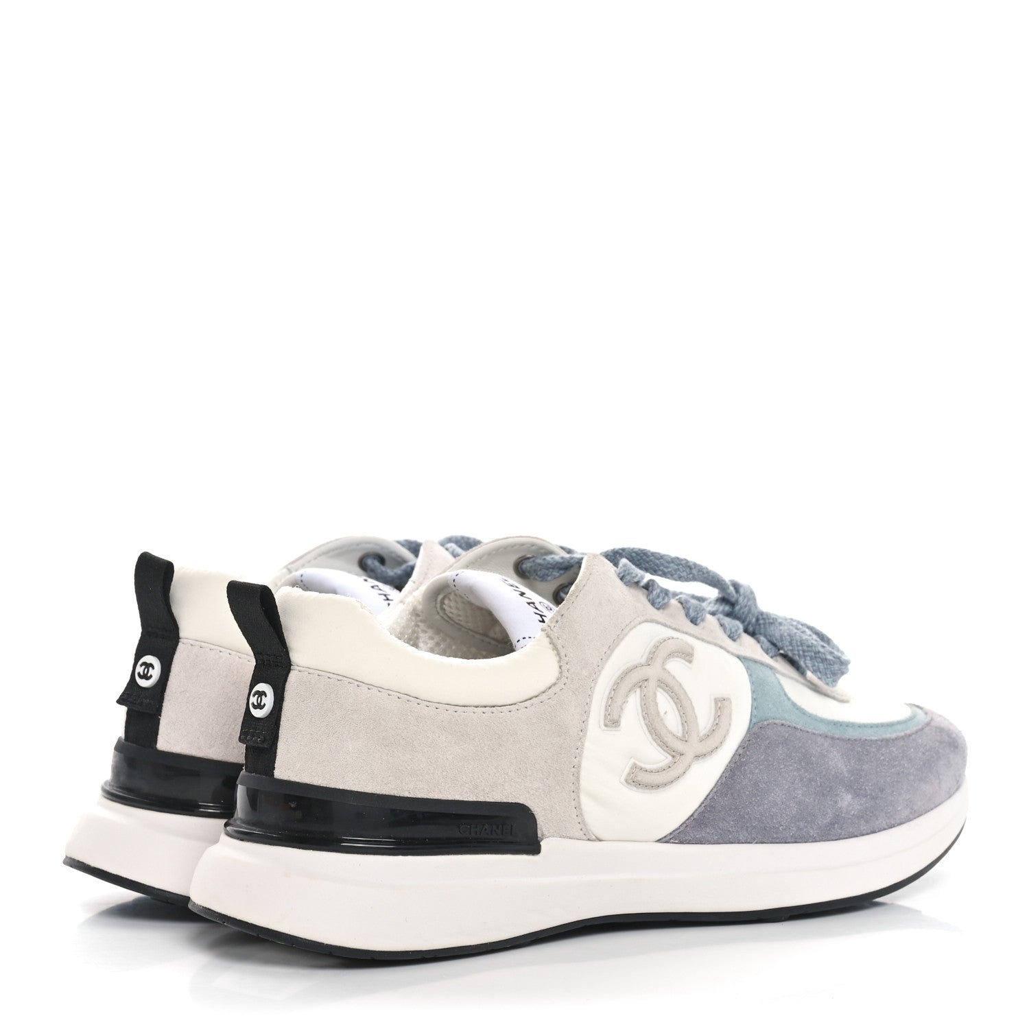 Chanel Fabric Suede Calfskin Logo Sneakers 41 White Light Gray 4 of 9