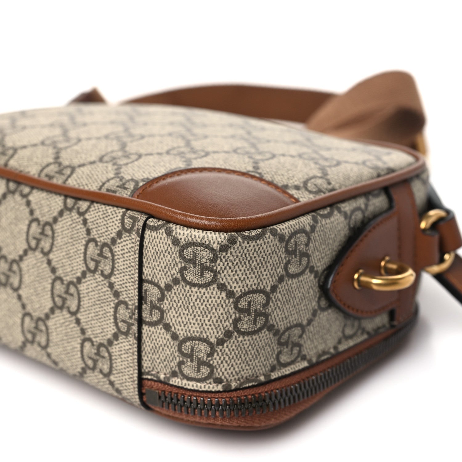 Gucci GG Supreme Monogram Textured Calfskin Emblem Mini Crossbody Beige Dark Brown 11 of 11