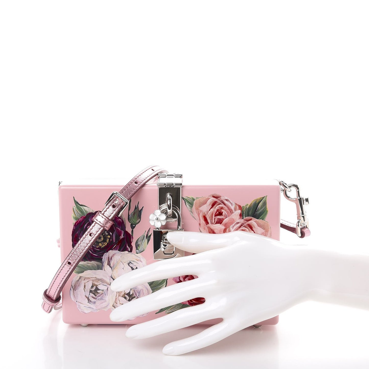 Acrylic Floral Print Dolce Box Clutch Pink
