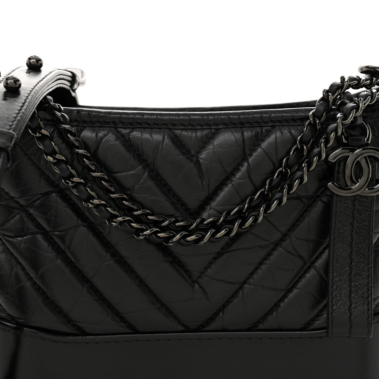 Aged Calfskin Chevron Quilted Small Gabrielle Hobo So Black