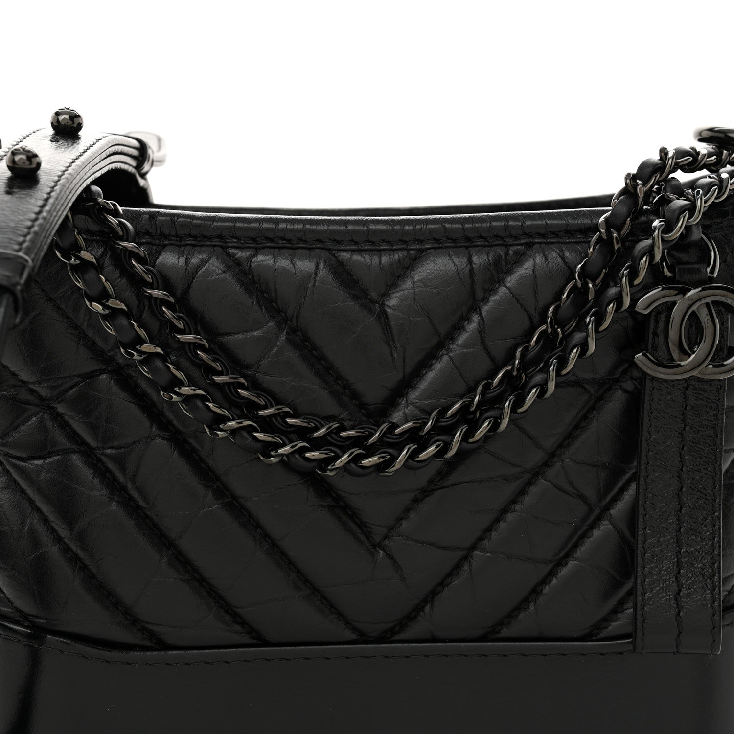 Chanel Aged Calfskin Chevron Quilted Small Gabrielle Hobo So Black 8 of 11
