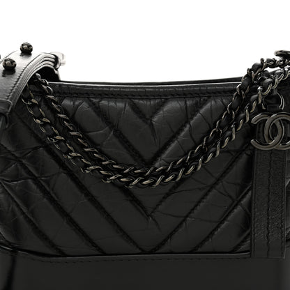 Chanel Aged Calfskin Chevron Quilted Small Gabrielle Hobo So Black 8 of 11