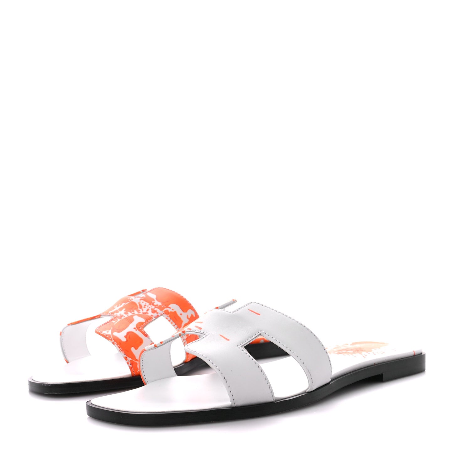 Calfskin Printed Peinture Fraiche Oran Sandals 39 White Orange