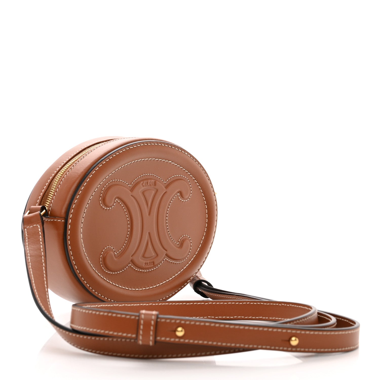 Celine Smooth Calfskin Cuir Small Triomphe Oval Crossbody Purse Tan 3 of 9