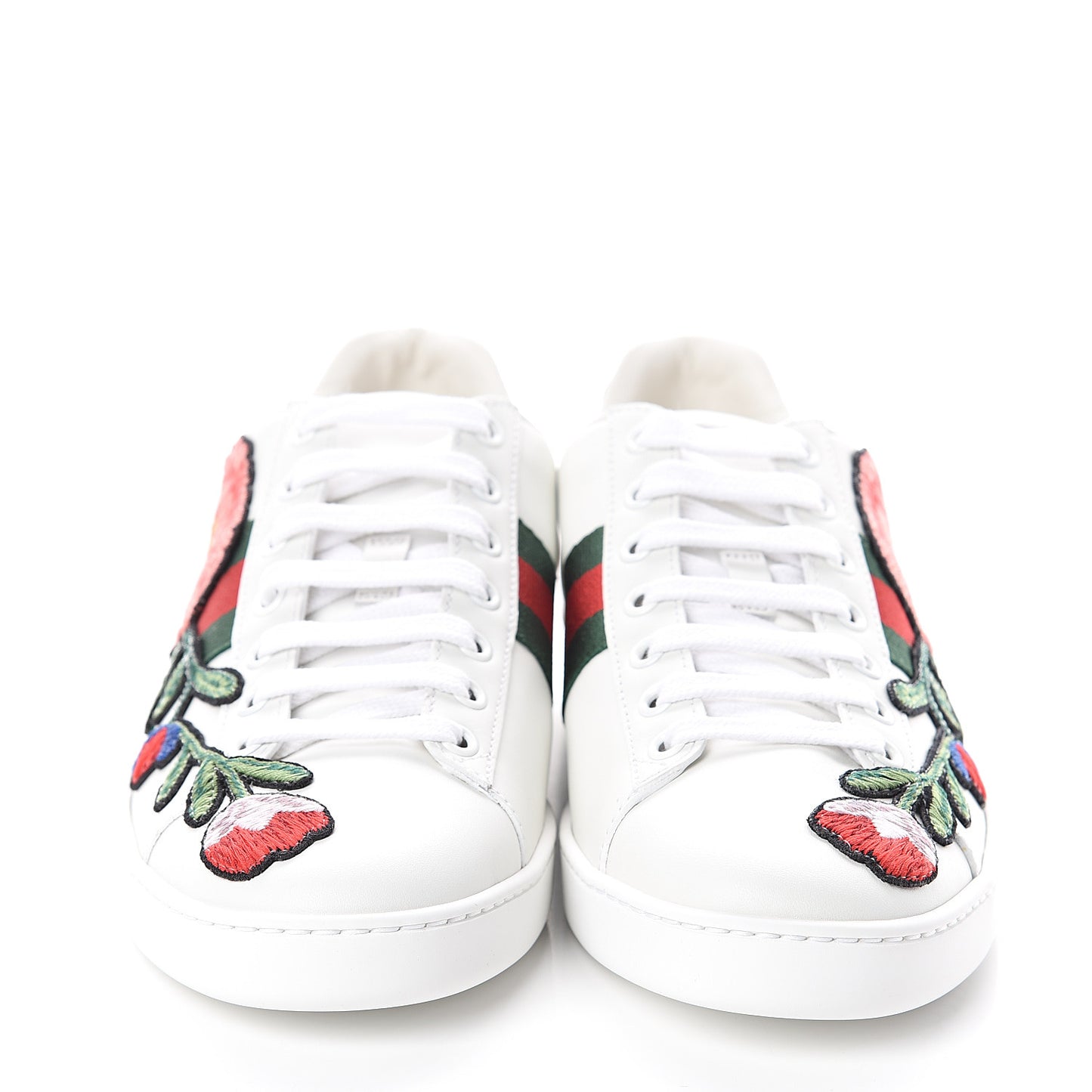 Calfskin Web Floral Embroidered Womens Ace Sneakers 37.5 White