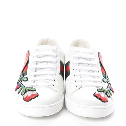 Gucci Calfskin Web Floral Embroidered Womens Ace Sneakers 37.5 White 2 of 7