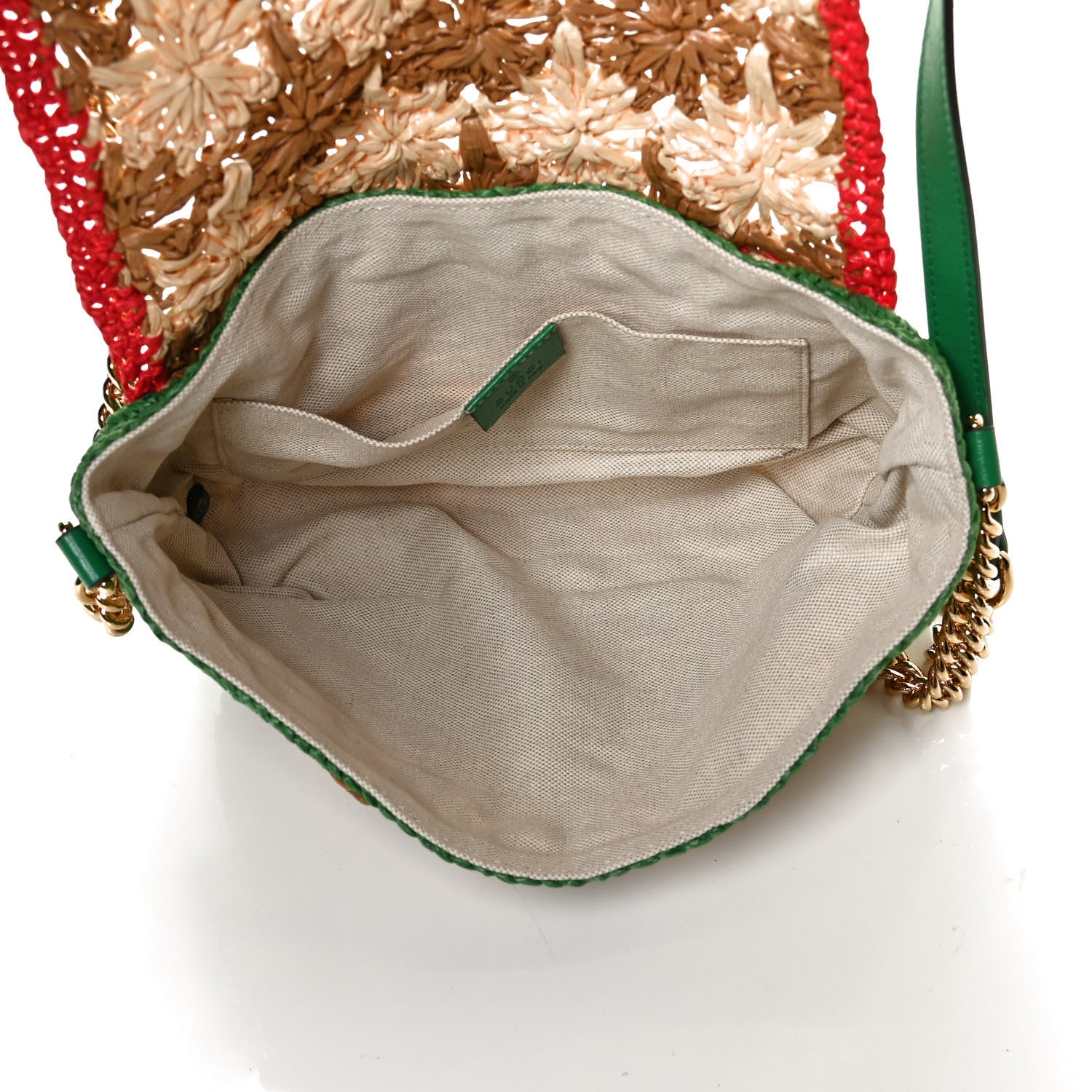 Gucci Raffia Azalea Calfskin Crochet Flower Small GG Marmont Shoulder Bag Natural Ecru Green Red New Shamarock 5 of 11