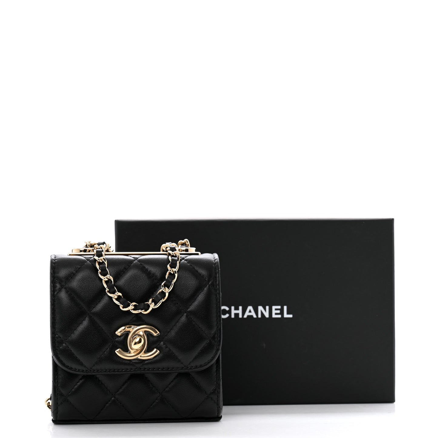 Lambskin Quilted Mini Trendy CC Clutch With Chain Black