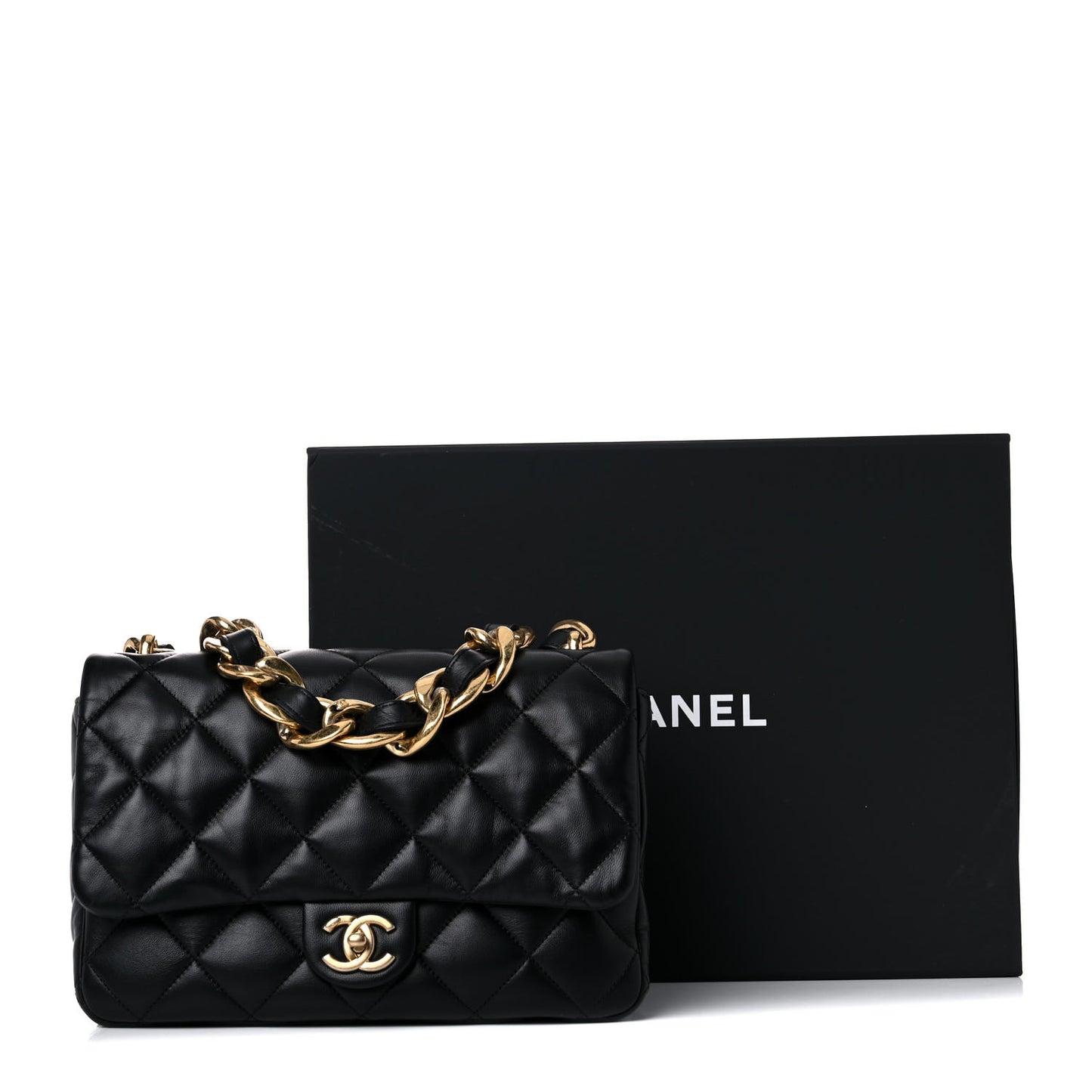 Lambskin Quilted Large CC Funky Town Flap Black