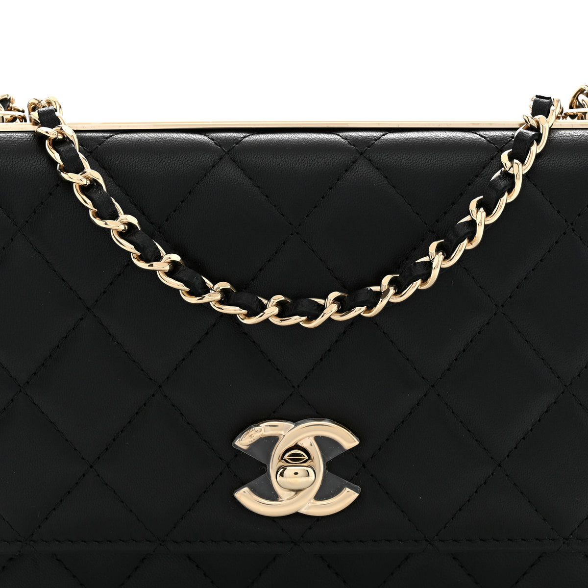 Lambskin Quilted Trendy CC Wallet On Chain WOC Black