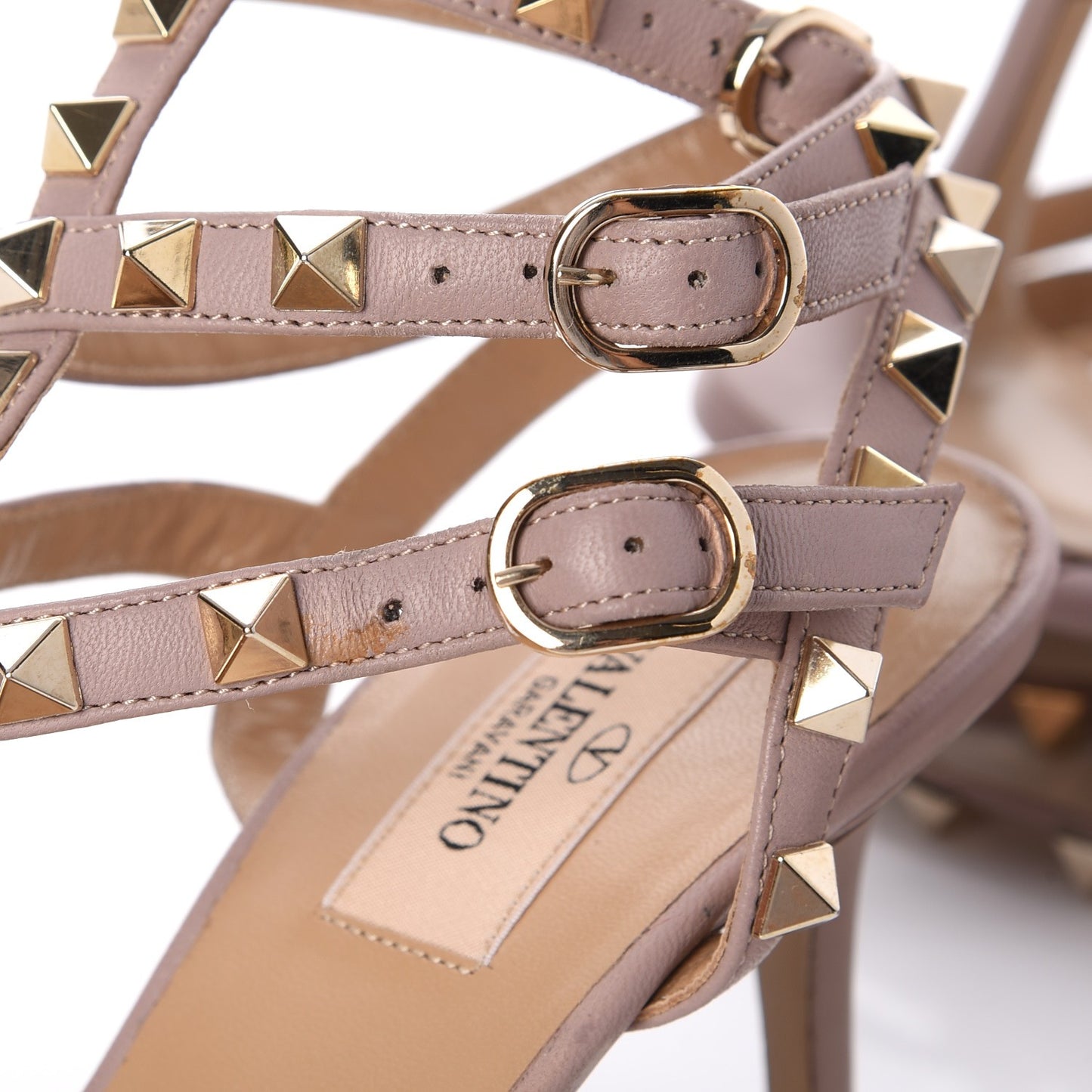 Calfskin Nappa Rockstud Ankle Strap 65mm Pumps 39 Poudre