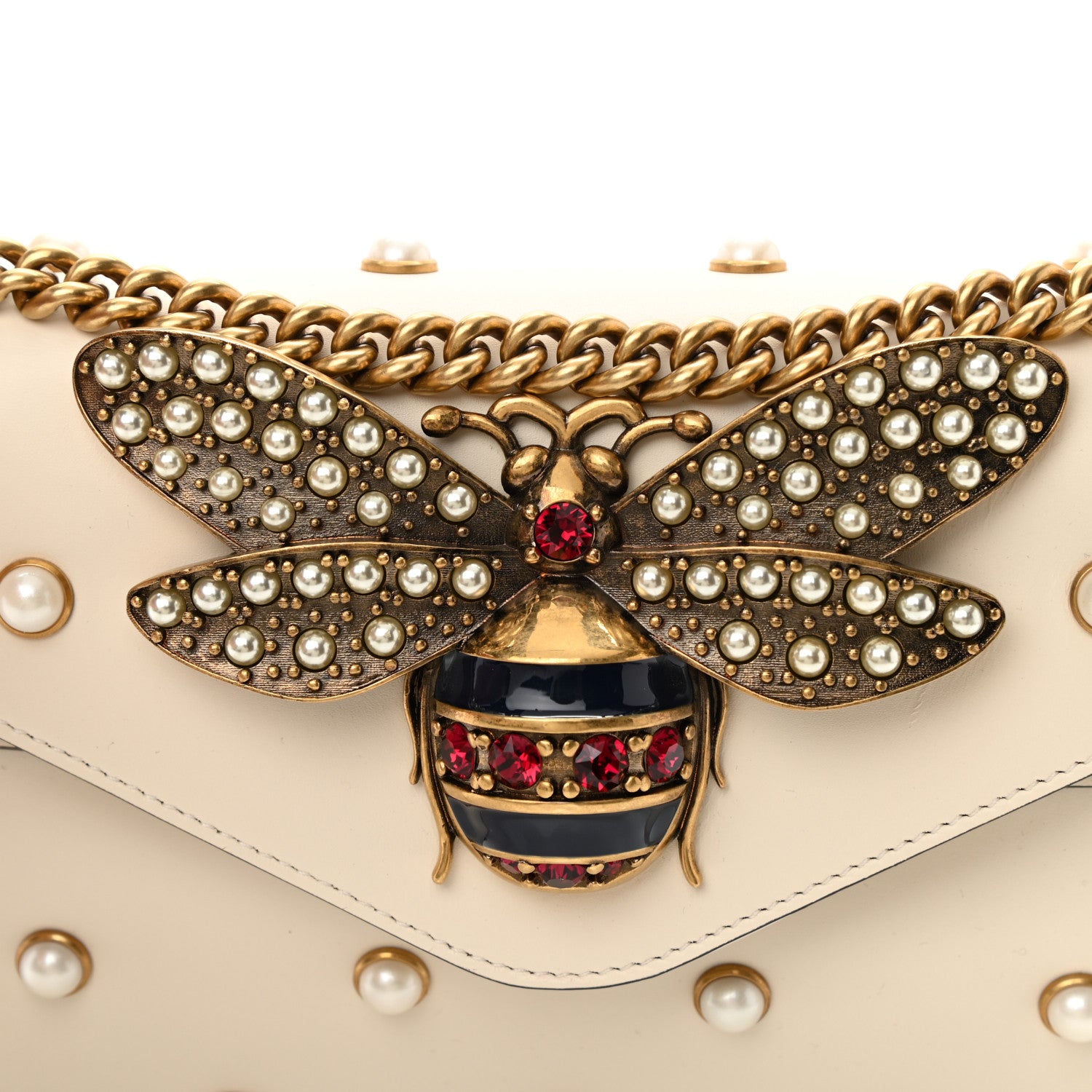 Gucci Nappa Pearl Studded Mini Queen Margaret Broadway Shoulder Bag Mystic White 7 of 9
