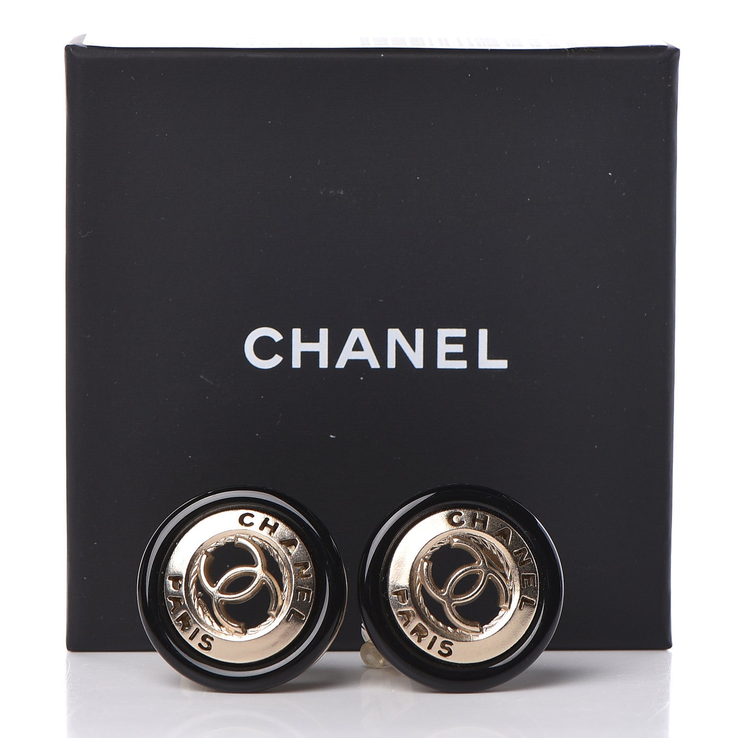 Enamel CC Clip On Earrings Black Gold