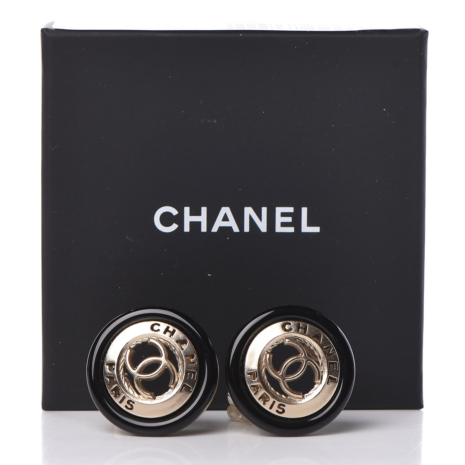 Chanel Enamel CC Clip On Earrings Black Gold 5 of 5