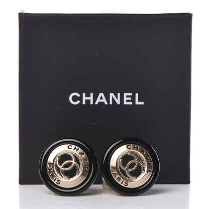 Chanel Enamel CC Clip On Earrings Black Gold 5 of 5