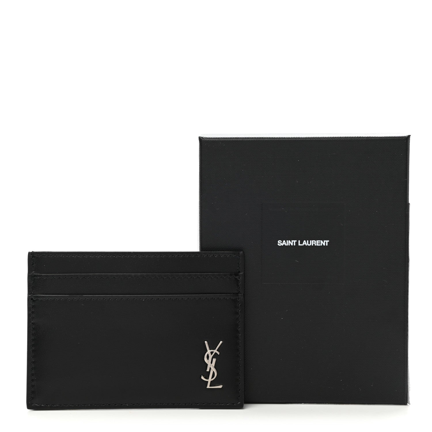 Saint Laurent Calfskin Tiny Cassandre Credit Card Case Black 9 of 9