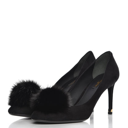 Louis Vuitton Suede Fur Pom Pumps 40 Black 3 of 8