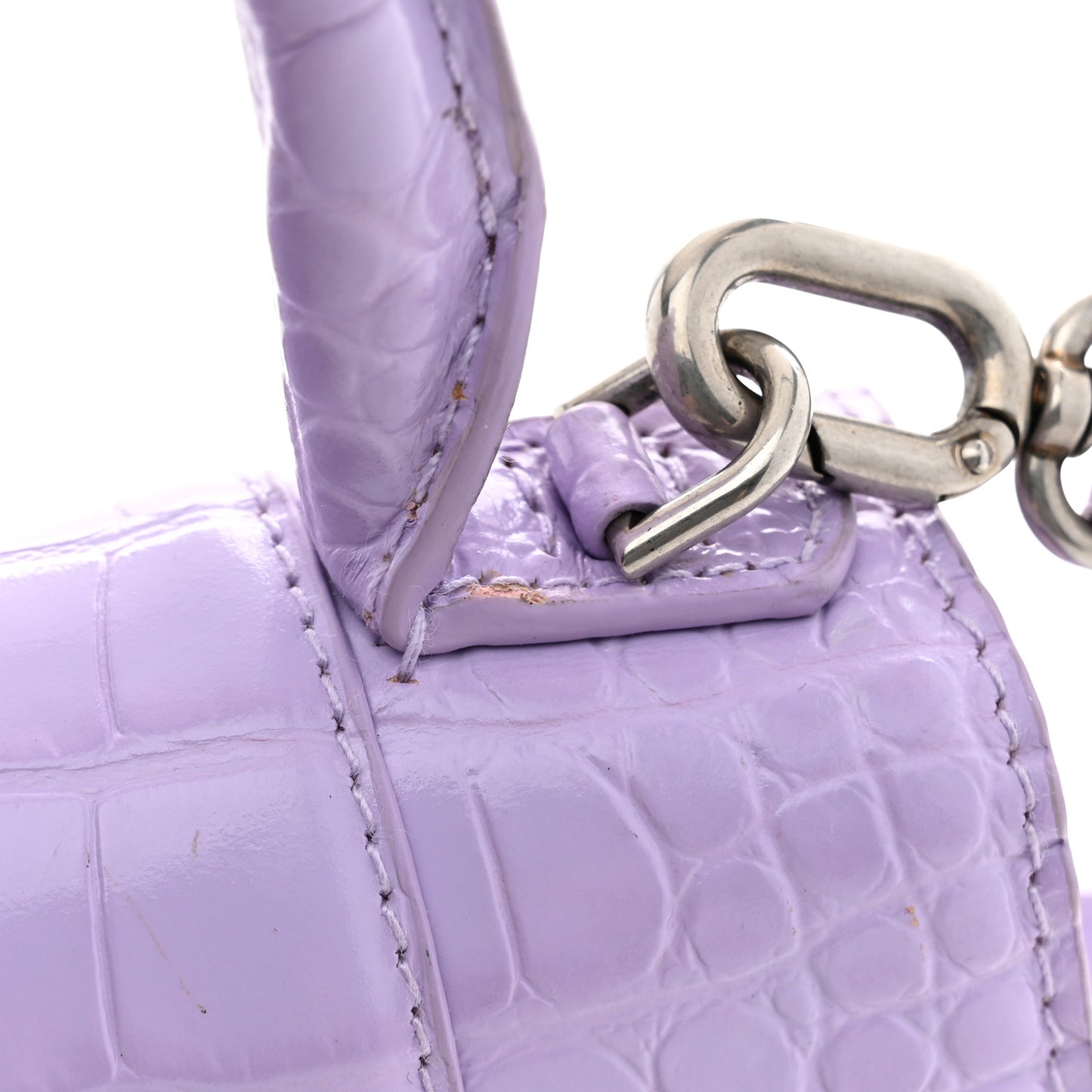 Shiny Calfskin Crocodile Embossed Hourglass Top Handle Bag XS Lilac