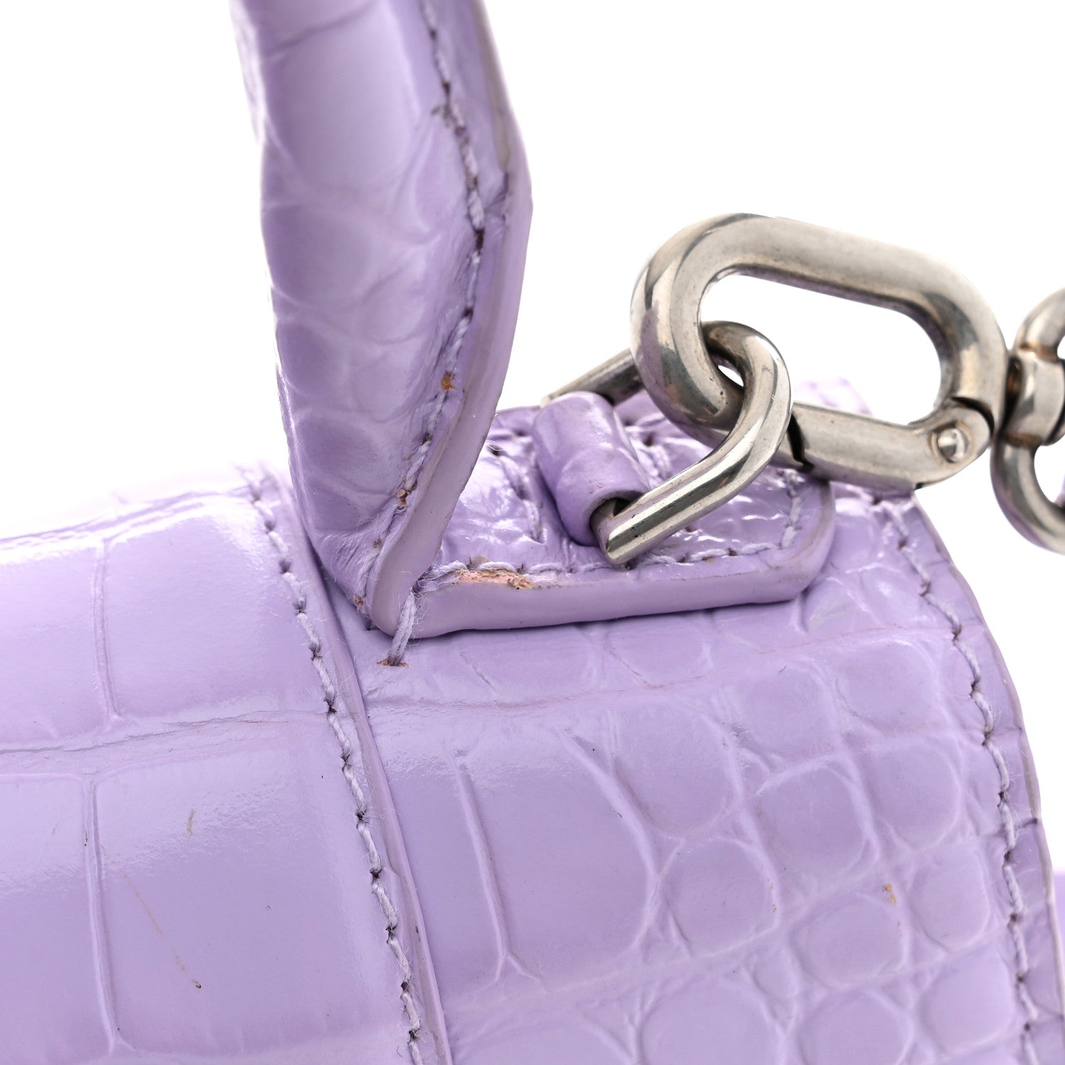 Balenciaga Shiny Calfskin Crocodile Embossed Hourglass Top Handle Bag XS Lilac 11 of 11