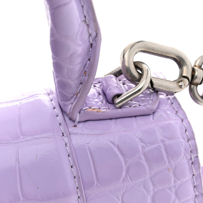 Balenciaga Shiny Calfskin Crocodile Embossed Hourglass Top Handle Bag XS Lilac 11 of 11