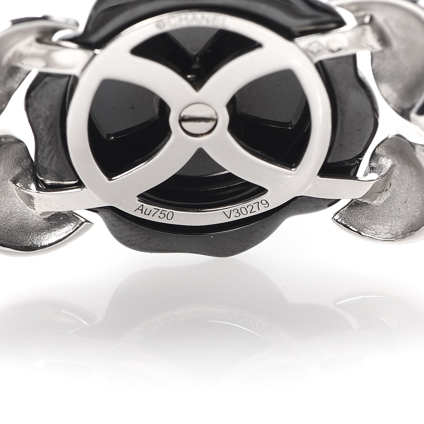 18K White Gold Black Ceramic Diamond Camelia Bangle Bracelet