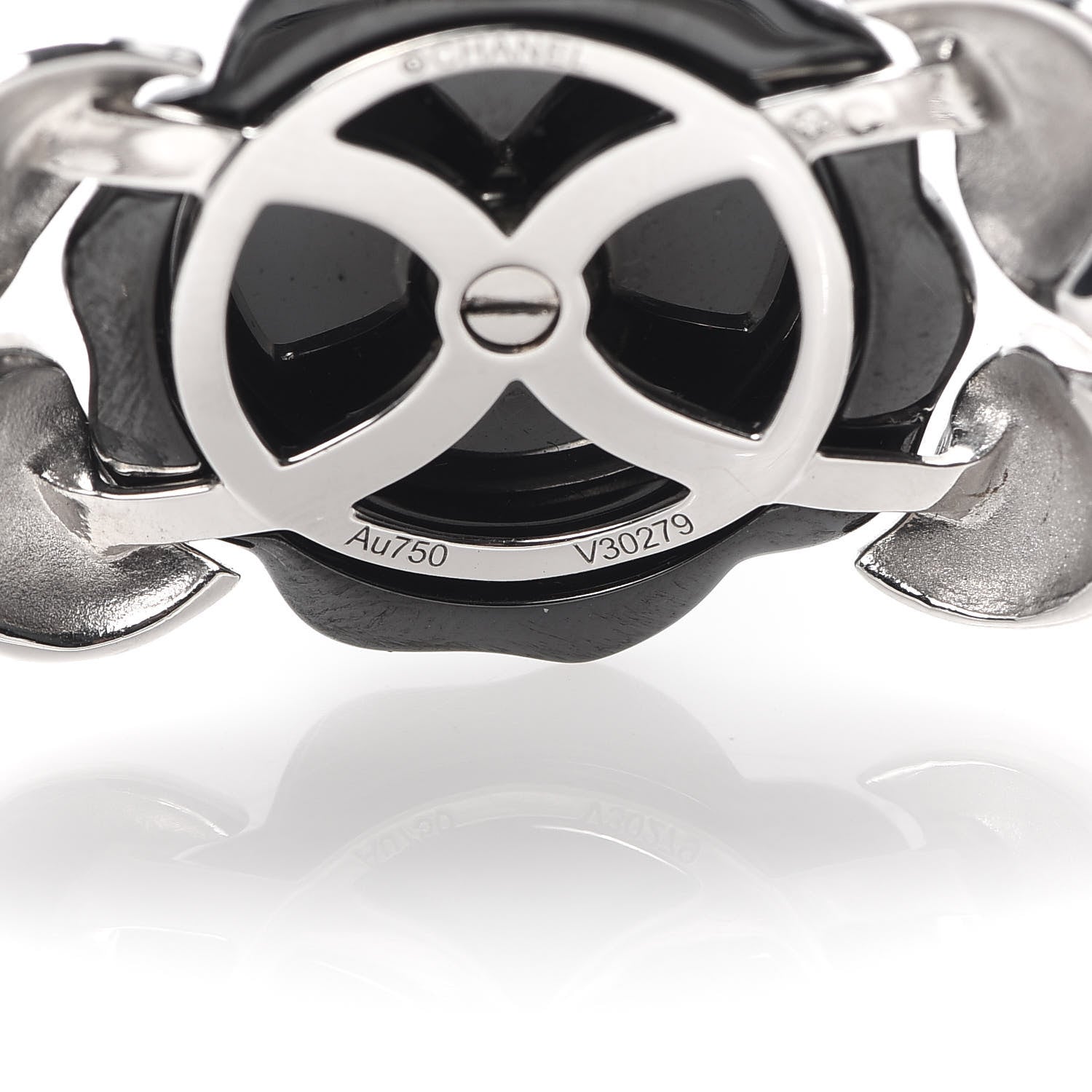 Chanel 18K White Gold Black Ceramic Diamond Camelia Bangle Bracelet 6 of 7
