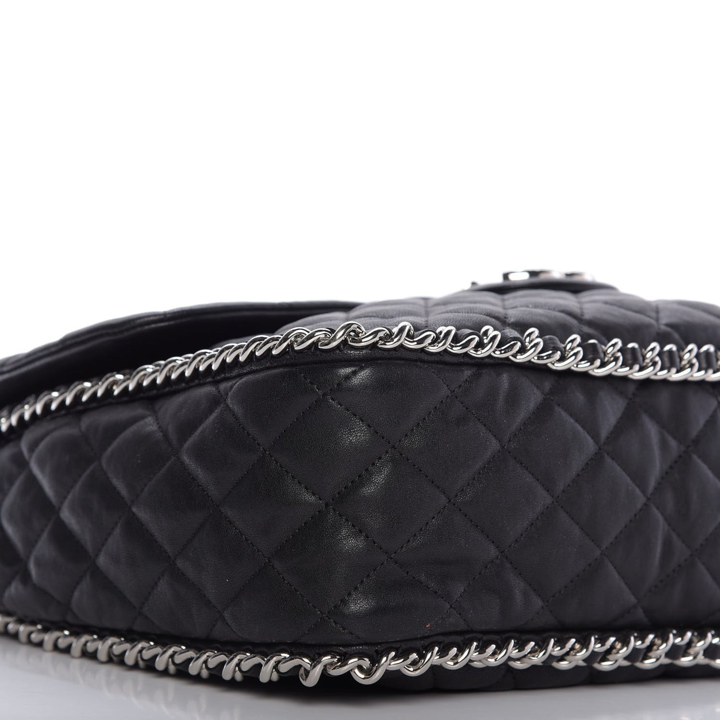Washed Lambskin Quilted Maxi Chain Around Flap Black