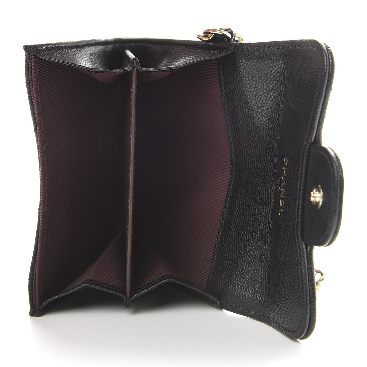Caviar Quilted Flap Card Holder Chain Wristlet Black
