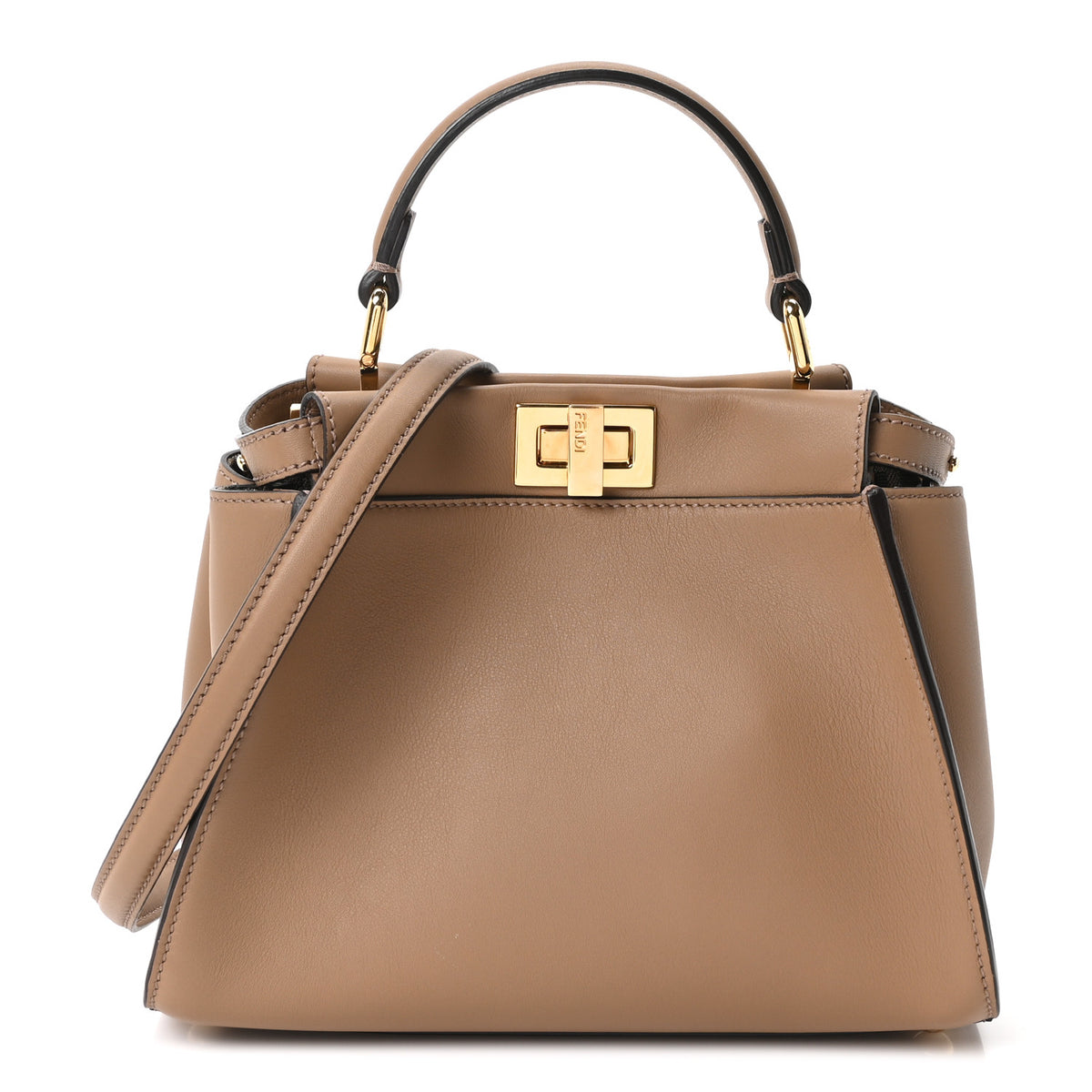 Fendi Vitello Seta Fabric Jacquard FF 1974 Mini Peekaboo Iconic Satchel Sand Tobacco Moro 1 of 9