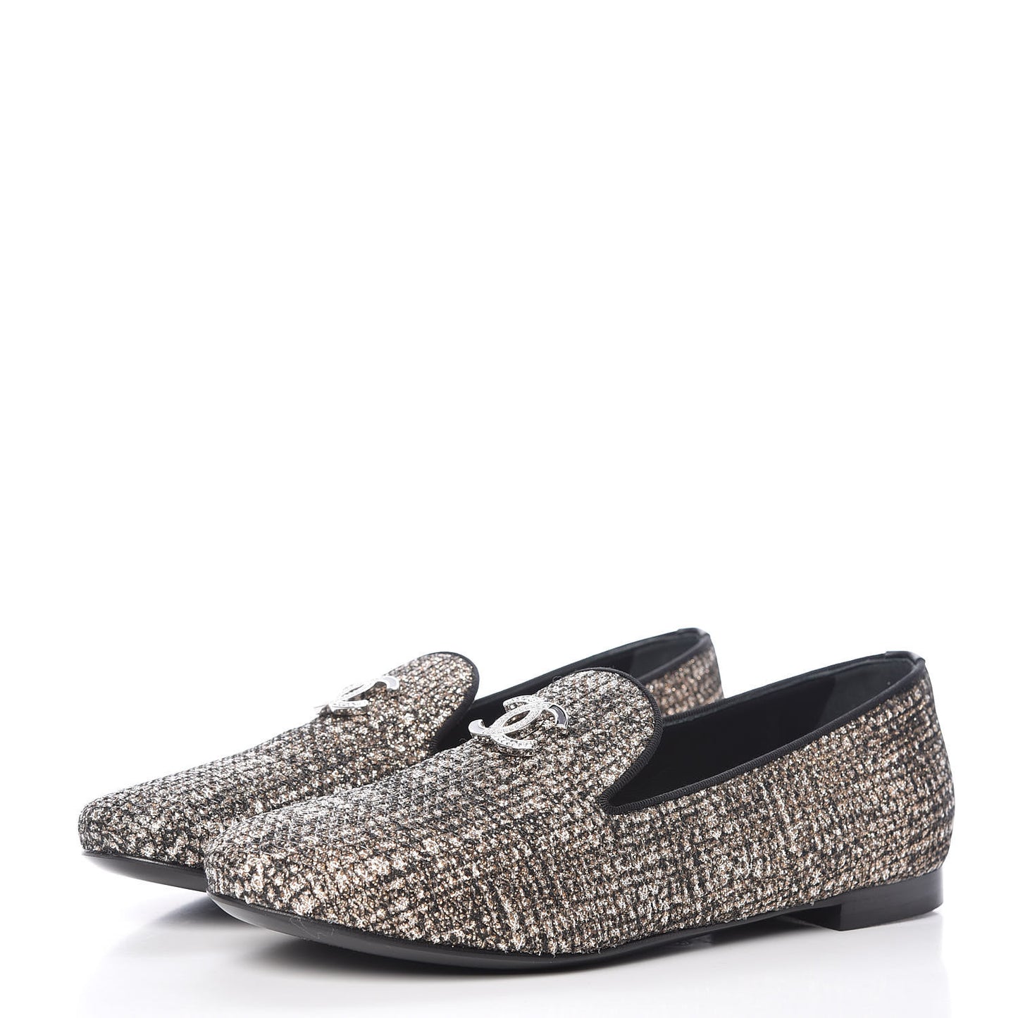 Fantasy Fabric Grosgrain CC Mocassin Loafers 37 Pink Black
