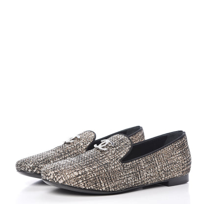 Chanel Fantasy Fabric Grosgrain CC Mocassin Loafers 37 Pink Black 3 of 9