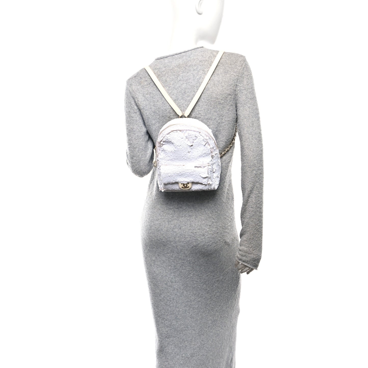 Sequin Lambskin CC Backpack White