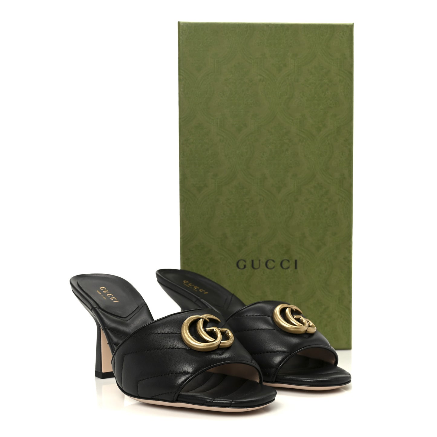Nappa Matelasse GG Marmont 75mm Slide Sandals 37 Black