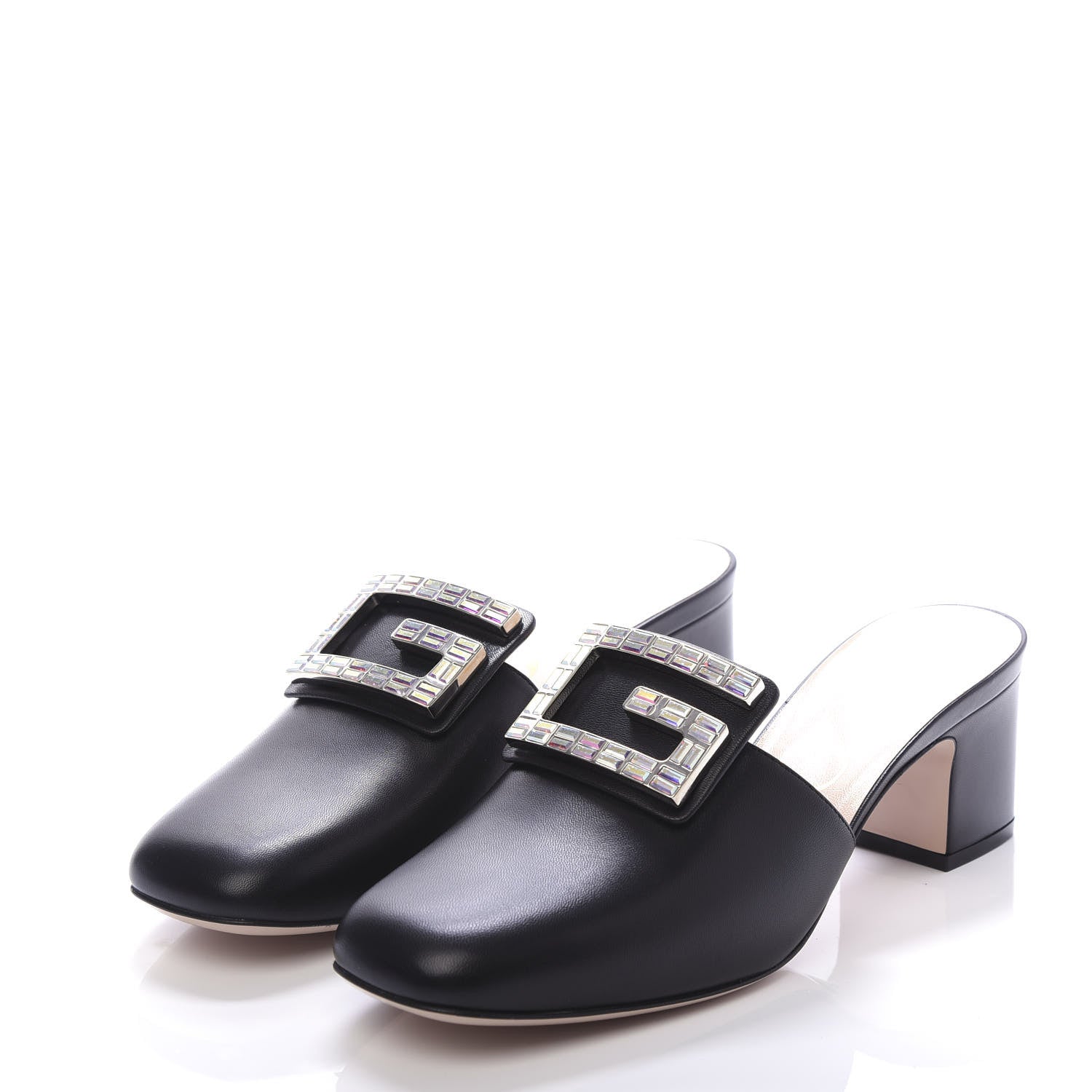 Gucci Malaga Kid Crystal Square G Madelyn Mules 38 Black 3 of 10