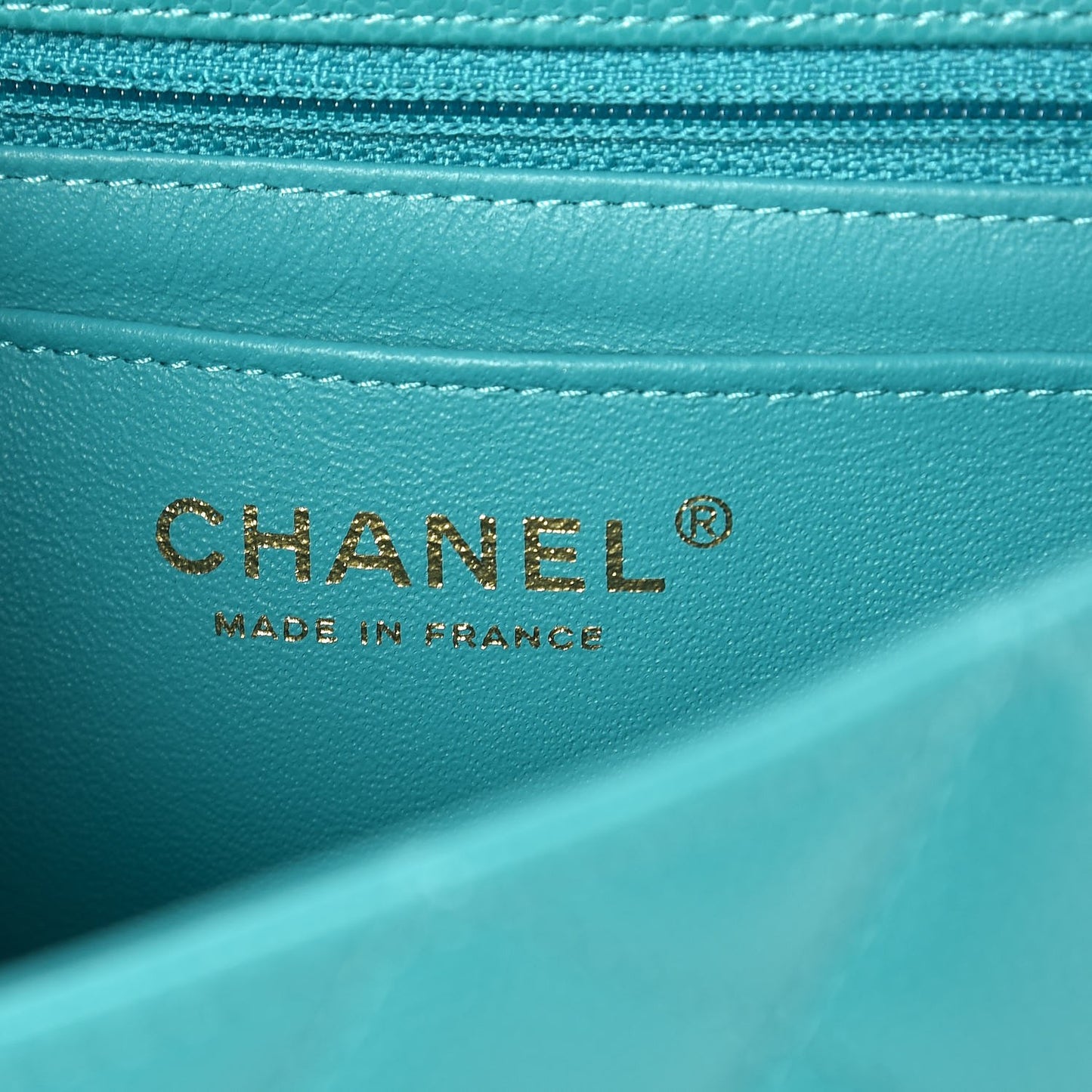Caviar Quilted Mini Rectangular Flap Turquoise