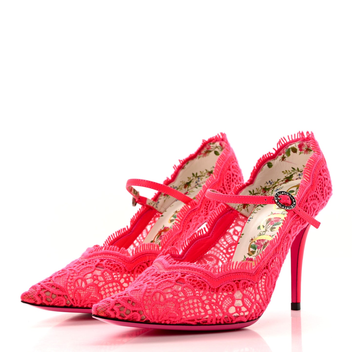 Corded Lace Crystal Virginia 95 Mary Jane Pumps 37.5 Fuxia