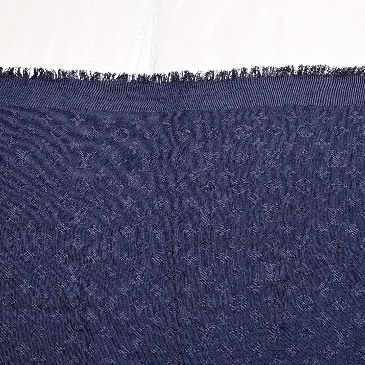 Silk Wool Monogram Shawl Night Blue