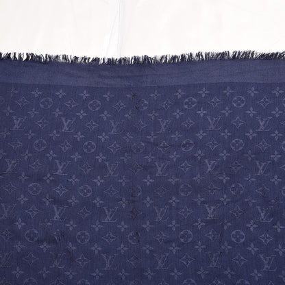 Louis Vuitton Silk Wool Monogram Shawl Night Blue 5 of 7