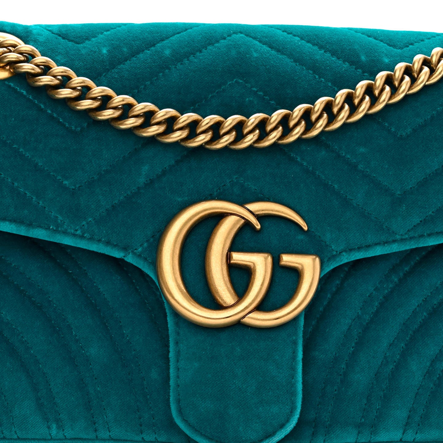 Velvet Matelasse Small GG Marmont Shoulder Bag Pavone Cyan